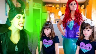 Elsa, Ariel, Maleficent, and Rapunzel Pretend PLAY with Twin Sisters!