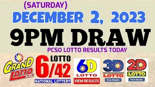 Lotto Result Today 9pm draw December 2, 2023 6/55 6/42 6D Swertres ez2 PCSO#lotto