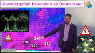 Unwettergefahr besonders ab Donnerstag durch Gewitter & Starkregen. Wettervorhersage 14.-23.05.2024.