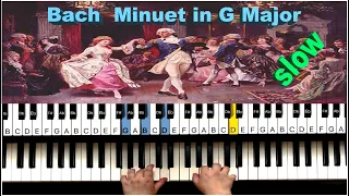 Bach - Minuet in G Major - SLOW  Piano Tutorial