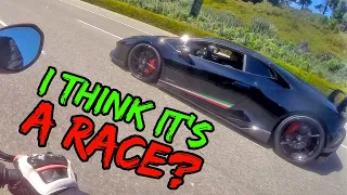 LAMBORGHINI OWNER WON'T ACKNOWLEDGE THE RACE!! | DUCATI V4