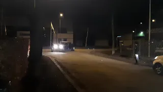 Scania V8 Hotrod making a run in the dark.