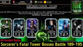 Part-1| Sorcerer’s Fatal Tower Battle 189-195 Fights + Rewards | Talent Tree setups | MK Mobile