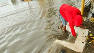 Massive Clogged!!!Morning Unclogging Culvert Drain After Heavy Rain On The Road