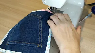 I cut old jeans and sew them into useful things for the home!