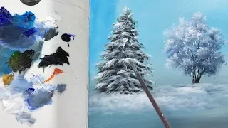 How to Draw a Winter PineTree with Fan Brush - Lesson 19