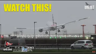 American 777 insane landing at London Heathrow!