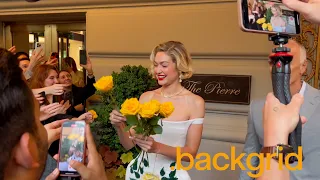 Gigi Hadid shares flowers with fans ahead of the 2024 Met Gala in New York City, NY