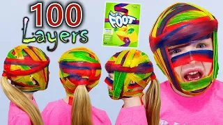 100 Layers of Fruit by the Foot Challenge!!! Fruit Roll-Up Mummy Mask!!!