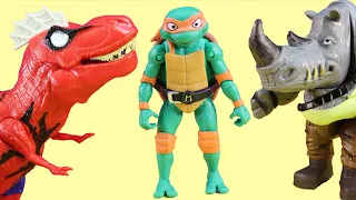 Teenage Mutant Ninja Turtles Mutant Mayhem Team Rescues Leo And Spider-Man T-Rex