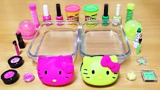 ❤️ Neon Pink vs Neon Green Mixing Makeup Eyeshadow Into Slime ! #12  Satisfying Slime Video