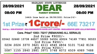 🔵Lottery Sambad 8PM 28/9/2021 full result, Nagaland State Lottery Result, Dear Lottery Live Result