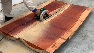 Red Ash Wood - The Carpenter's Process Of Creating Large Table From 2 Precious Red Ash Wood Panels