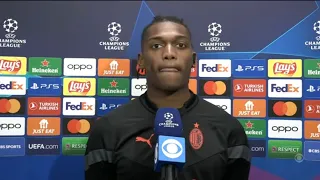 Rafael leão funny post match english interview on champions league night||