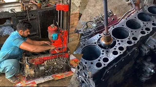 Seized Engine Due to Overheating Block Sleeving Back to Standard || Reboring & Honing Engine Block