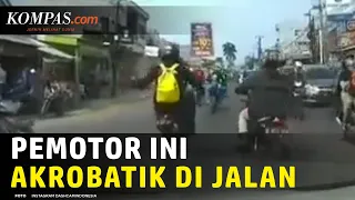 Viral, Video Pemotor Akrobat di Perempatan Jalan yang Ramai
