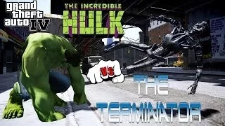 T-800 (Terminator 2) VS HULK - GREAT BATTLE - GTA IV