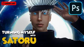 TURNING MYSELF INTO SATORU GOJO IN PHOTOSHOP | ANIME SHOW