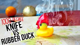 EXPERIMENT Glowing 1000 degree KNIFE VS RUBBER DUCK (Satisfying Video)