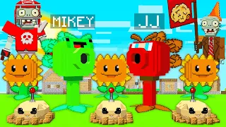 JJ AND MIKEY BECOME PEASHOOTER AND DEFEND THE VILLAGE AGAINST ZOMBIE ARMY IN MINECRAFT !