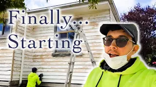 Weatherboard house renovation - starting the main house - one man renovation - sanding weatherboards
