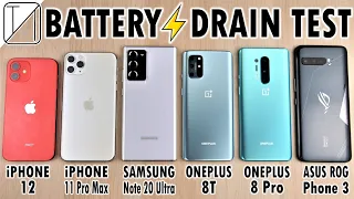 iPhone 12 vs iPhone 11 Pro Max / Note 20 Ultra / OnePlus 8T / 8 Pro / ROG 3 Battery Life DRAIN Test!