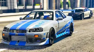 GTA V: FUGA de NISSAN SKYLINE do VELOZES e FURIOSOS, INVADI O RACHA - GTA V MODS - Tj