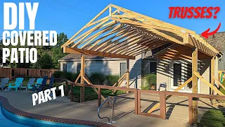 DIY Covered Patio | Building A Roof To Cover My Concrete Patio | P1 Foundation, Framing & Roofing