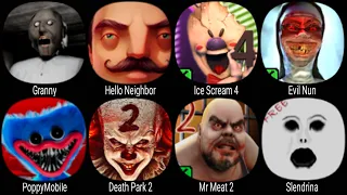 Granny, Hello Neighbor, Ice Scream 4, Evil Nun, PoppyMobile, Death Park 2, Mr Meat 2, Slendrina