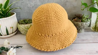 How to crochet hat/ Easy crochet hat/ crochet bucket hat/crochet สอนถักหมวกโครเชต์