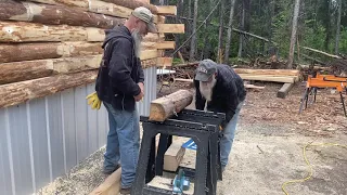 0176 Alaska cabin build part 7b - Making the D Logs fit on the cabin walls