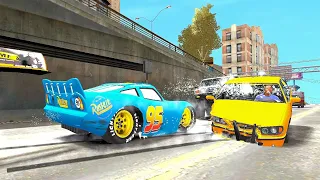 GTA 4 Crazy Ocean Blue Lightning McQueen Car Traffic Crashes Compilation - Disneycars - Car Game