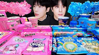 ASMR MUKBANG | GALAXY HONEY JELLY CANDY Desserts ( PINK VS BLUE Food, Noodles Jelly, Ice cream)