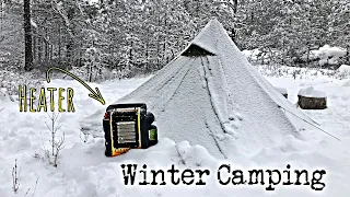 Winter Camping In Snowstorm With A Heated Tent