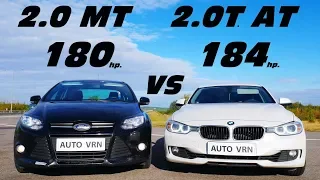 ЛЮТЫЙ FORD FOCUS против ТУРБО BMW !!! ГОНКА !!! Ford Focus 3 2.0 MT vs BMW F30 320i