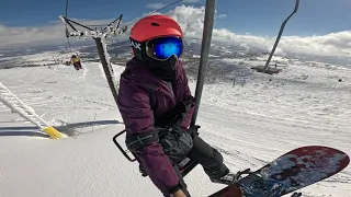 Niseko Tokyu Grand Hirafu, Hokkaido, Japan, Pizza box lift Winter Snowboarding GoPro 7th Feb 2024