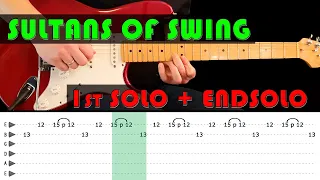 SULTANS OF SWING - Guitar lesson - 1st solo + endsolo with tabs (fast & slow) - Dire Straits