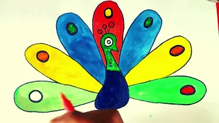 Drawing, coloring, painting colorful peacock | How to draw peacock | peacock for kids & toddlers