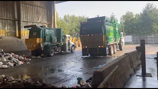 Dueling garbage trucks dumping their load [mini truck vs front loader] #garbagetruck