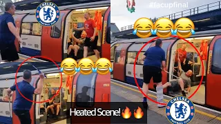 🔥Heated Fight between Liverpool Fans and a Chelsea Fan at Train Station 😂😂Liverpool fan Floored🤭