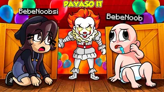 ¡ESCAPA DE PAYASO IT! 🤡🎈 BEBE NOOB Y NOOBSI VS PAYASO IT EN MINECRAFT TROLL ROLEPLAY