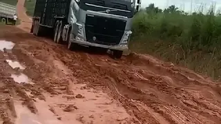 Heavy truck on a muddy road