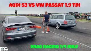 Audi S3 vs VW Passat 1.9 TDI drag racing 1/4 mile 🚦🚗 - 4K UHD