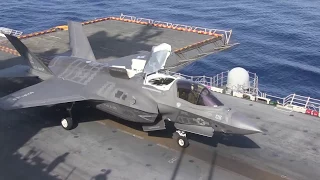 USMC F-35B conducts SHORT TAKE-OFF from Amphibious Ship USS WASP (LHD-1)