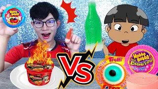 NIK-L-NIP wax bottle, giant eyeball jelly, Bubble Gum candy, spicy noodles #Mukbang :Kunti @groggrag