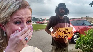 Homeless Man Stands In Front Of Walmart With A Heartbreaking Sign, Until One Woman Stops To Help