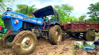 Sonalika MM-39 Stuck in Mud | Sonalika Di-35 Tractor Stuck in Mud With Trolly Pulling by Sonalika