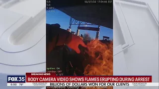 Body camera video shows flames erupting during arrest