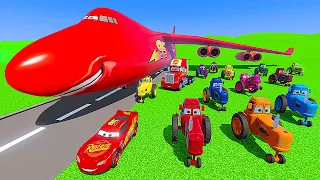 Disney Cars Lightning McQueen Truck Mack & Friends   Cargo Plane Transportation Color Tractors Race