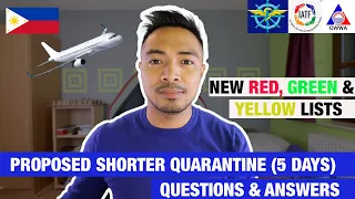 GREEN, RED & YELLOW LISTS UPDATE (Q&A SHORTER QUARANTINE PROPOSAL FOR ARRIVING FILIPINOS)